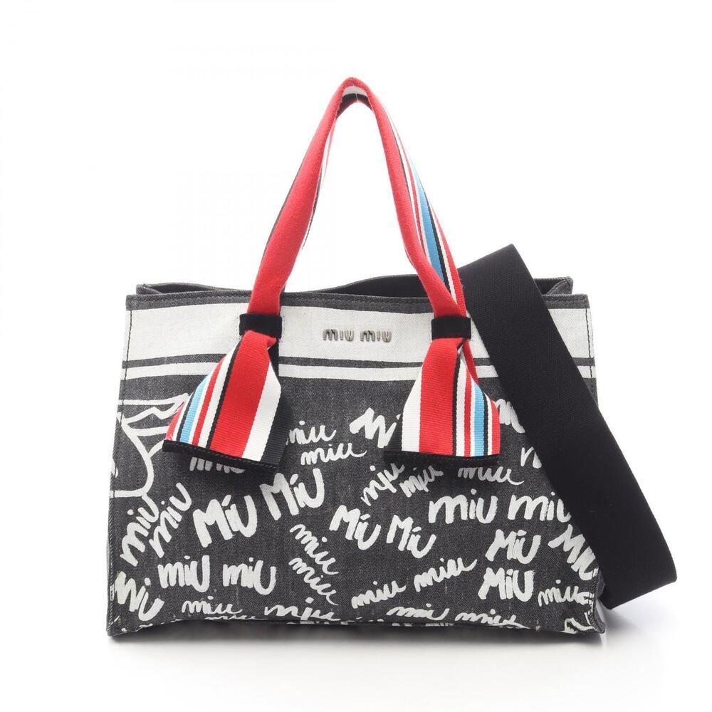 Miu Miu Denim Tote Bag Canvas Gray White